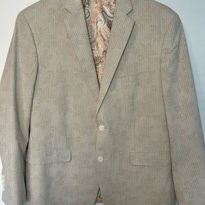 Alan Flusser Blazer Men’s XL Tan Cream Palm Tree Cotton Seersucker Satin Lined